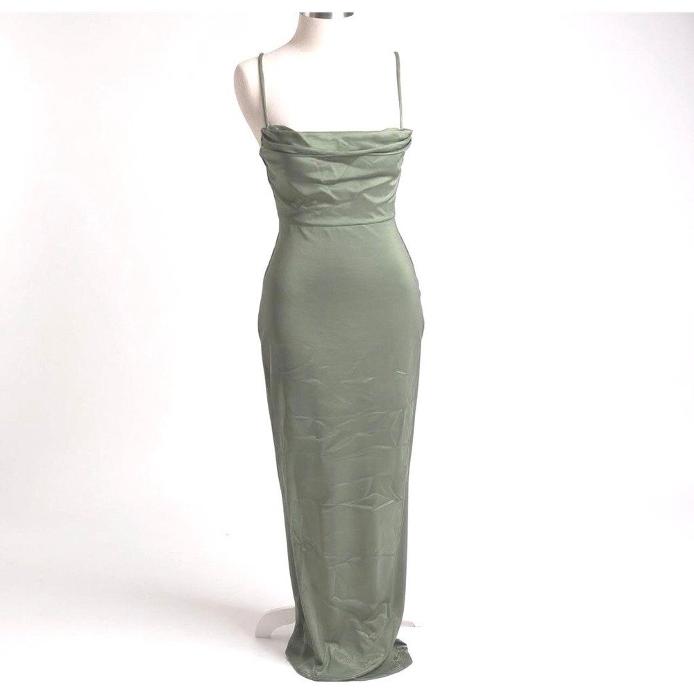 Windsor Sage Green Cowl Neck Satin Maxi Dress GD14400L-DK SAGE Size S NEW